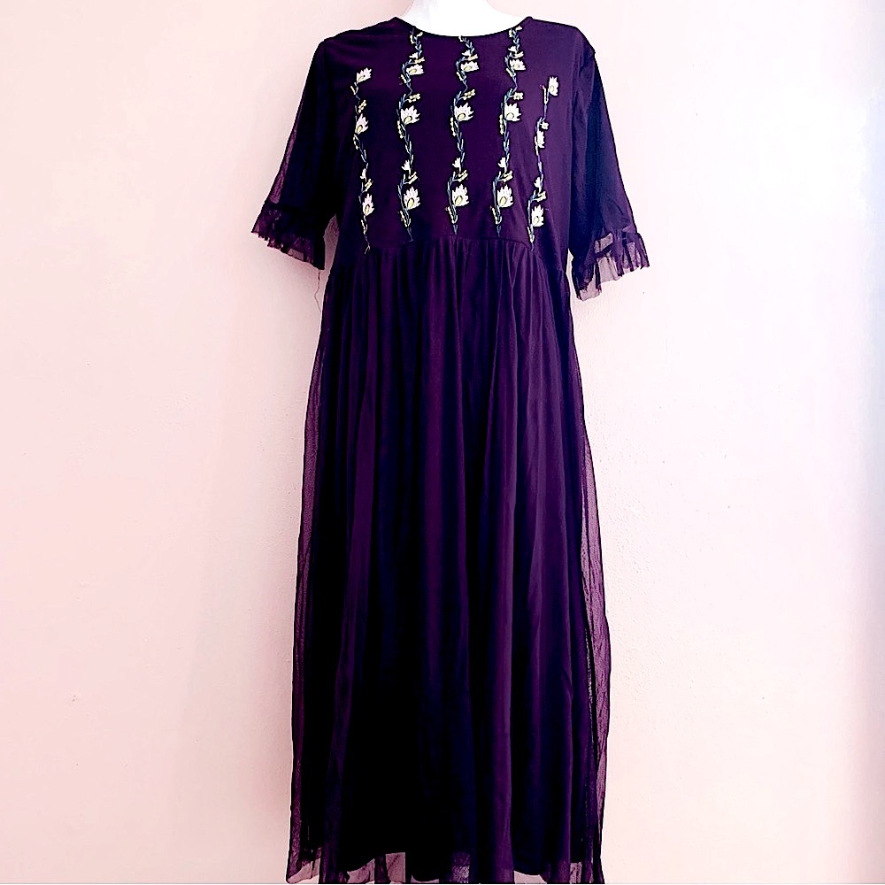 Sweet Salt Dark Purple Yellow Floral Tulle Dress.
